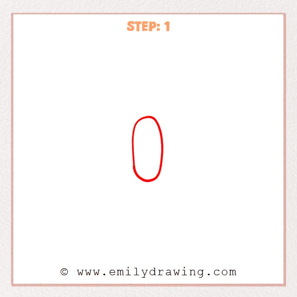 how to draw a bubble letter o - Step 1 of how to draw a bubble letter O shows a single tall oval outline centered on the page.
